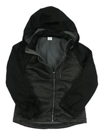 Tmavošedo-černá melírovaná softshellová bunda s nášivkou a odepínací kapucí POCOPIANO