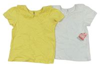2x Žluté tričko s límečkem s madeirou + Bílé tričko s límečkem s madeirou Matalan