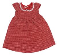 Červené puntíkaté šaty s květy M&Co.