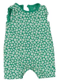 Zelený bavlněný kraťasový overal s kytičkami F&F