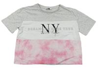 Šedo-bílo-růžové crop tričko s nápisem Primark