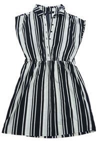 Černo-bílé pruhované šaty s límečkem New Look
