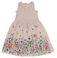 Světlerůžové šaty s kytičkami a motýlky H&M