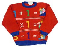 Červený svetr s matematickými příklady a panáčky