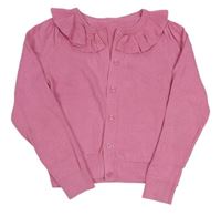 Růžový propínací svetr s volánkem 