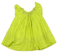 Neonově zelené plátěné šaty s výšivkou Vertbaudet