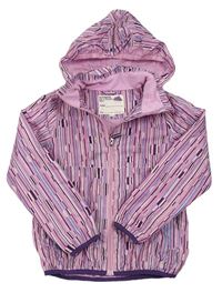 Lila-fialová pruhovaná šusťáková jarní bunda s kapucí