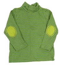 Zeleno-tmavozelené pruhované triko s rolákem Vertbaudet