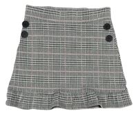 Černo-světlešedo-starorůžová kostkovaná vzorovaná úpletová sukně s knoflíky F&F