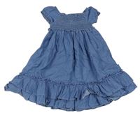 Modré riflové žabičkové šaty s volánkem Topolino