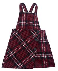 Červeno-černo-bílá kostkovaná vlněná sukně s laclem Matalan