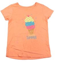 Neonově oranžové tričko se zmrzlinou Primark