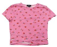 Růžové crop tričko s ovocem New Look