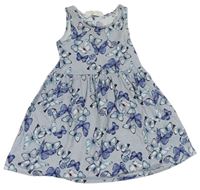 Modro-bílé pruhované bavlněné šaty s motýly H&M