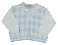 Bílo-světlemodrý karovaný svetr s límečkem Pex