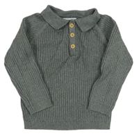 Šedý žebovaný svetr s límečkem F&F