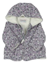 Šedý květovaný prošívaný zateplený kojenecký kabátek s kapucí Topomini