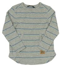 Šedo-modro-tyrkysové pruhované triko s klokaní kapsou George