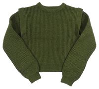 Khaki žebrovaný crop svetr s volánky PRIMARK