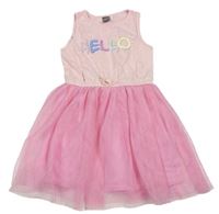 Růžové bavlněno/tylové šaty s nápisem Little kids