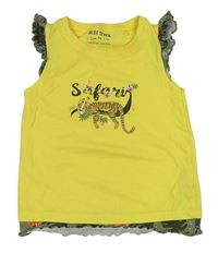 Žluto-khaki tričko s tygrem a volánky BLUE SEVEN