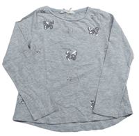 Šedé melírované triko se stříbrnými motýlky a flitry zn. H&M