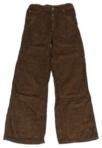 Hnědé žebrované sametové kalhoty Zara