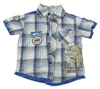 Modro-bílá kostkovaná košile s dinosaurem Dopodopo