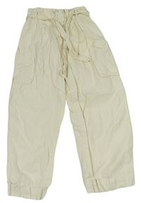 Smetanové plátěné crop kalhoty s páskem Zara