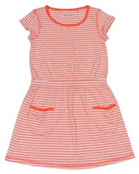 Neonově růžovo-bílé pruhované bavlněné šaty Next