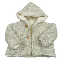 Bílo-šedý melírovaný propínací zateplený svetr s kapucí Zara