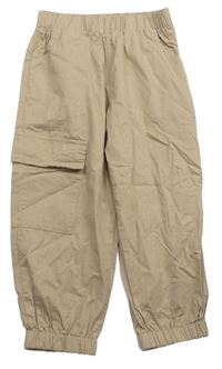 Béžové plátěné cuff kalhoty s kapsou 