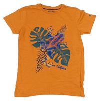 Oranžové tričko s listy a žábou Fat Face