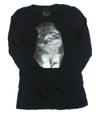 Černé triko s kočkou C&A