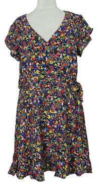 Dámské barevné kytičkované šaty s mašlí Oasis 