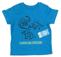 Modré melíované tričko s dinosaury Matalan