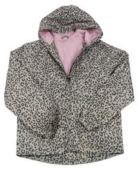 Šedo-černo-růžová vzorovaná šusťáková jarní bunda s kapucí Tu