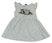 Šedé bavlněné šaty s kočičkami Primark 