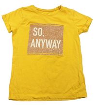 Žluté tričko s nápisem a třpytkami Primark