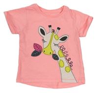 Neonově korálové melírované tričko se žirafou Matalan