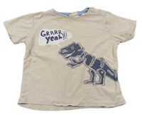 Béžové tričko s dinosaurem a nápisy Zara