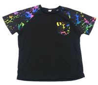 Černé tričko s barevnými fleky a kapsičkou Shein 