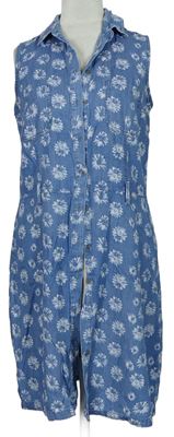 Dámské modré květované košilové šaty riflového vzhledu Dorothy Perkins 