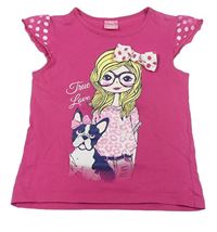 Malinové tričko s dívkou a pejskem Kiki&Koko