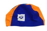 Modro-neonově oranžová plavecká čepice s nášivkou 