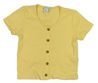 Žluté žebrované crop tričko s knoflíčky Primark