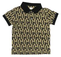 Béžovo-černé vzorované polo tričko 