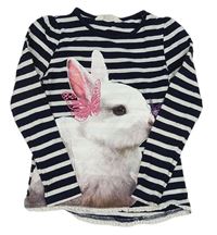 Tmavomodro-bílé pruhované triko s králíkem zn. H&M