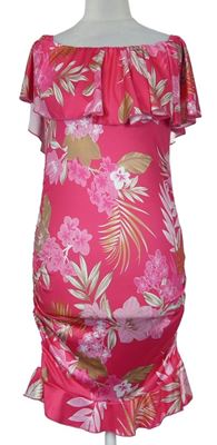 Dámské zářivě růžové květované šaty s lodičkovým výstřihem Shein 