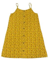 Okrové šaty s kytičkami a knoflíčky Primark